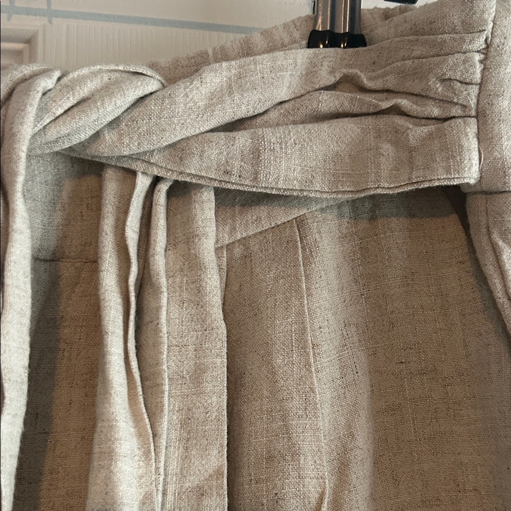 Women's Tan Linen Shorts with Tie Waist - Picture 4 of 11